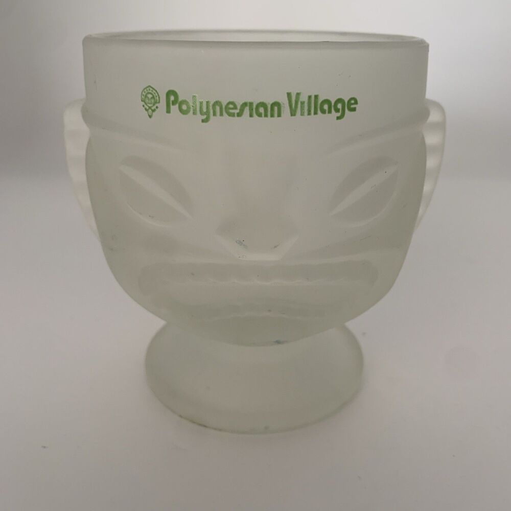 Vintage Walt Disney World Polynesian Village Resort Frosted Glass Tiki Mugs Cup